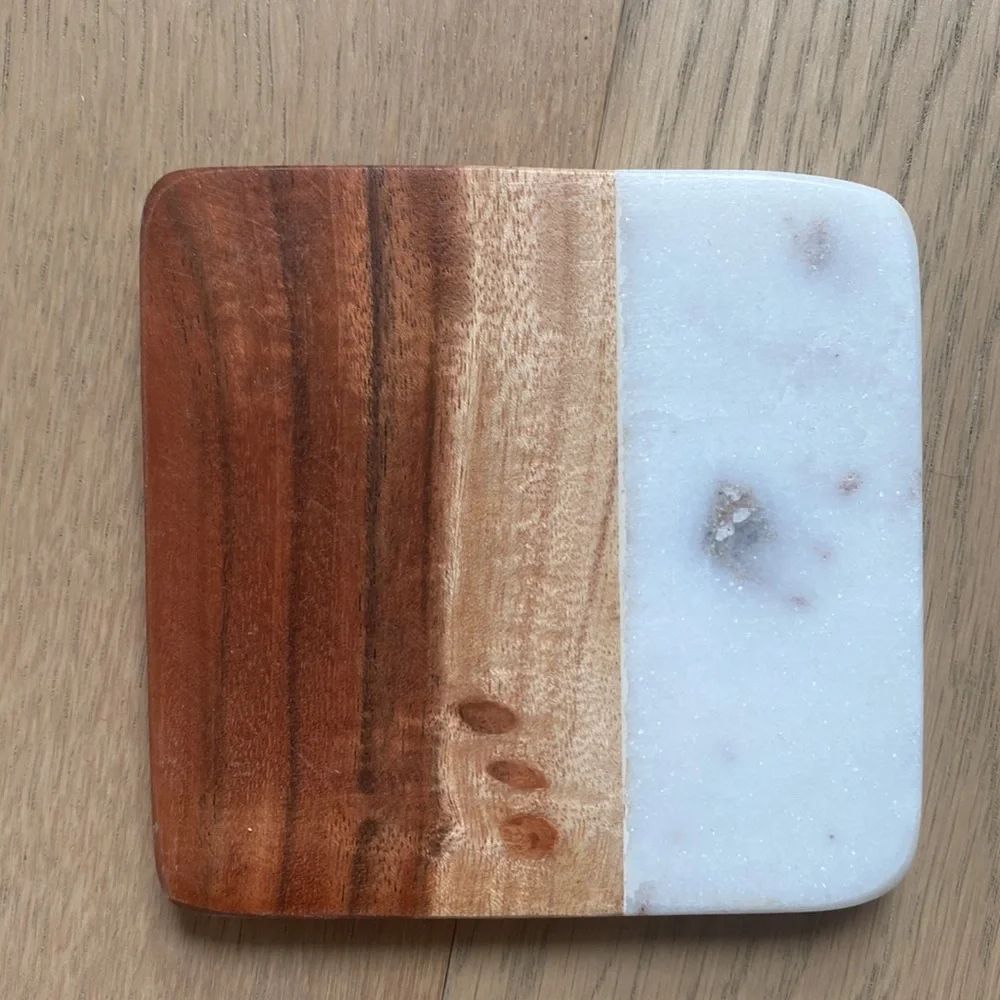 Anthropologie Wood and Marble Coaster Set